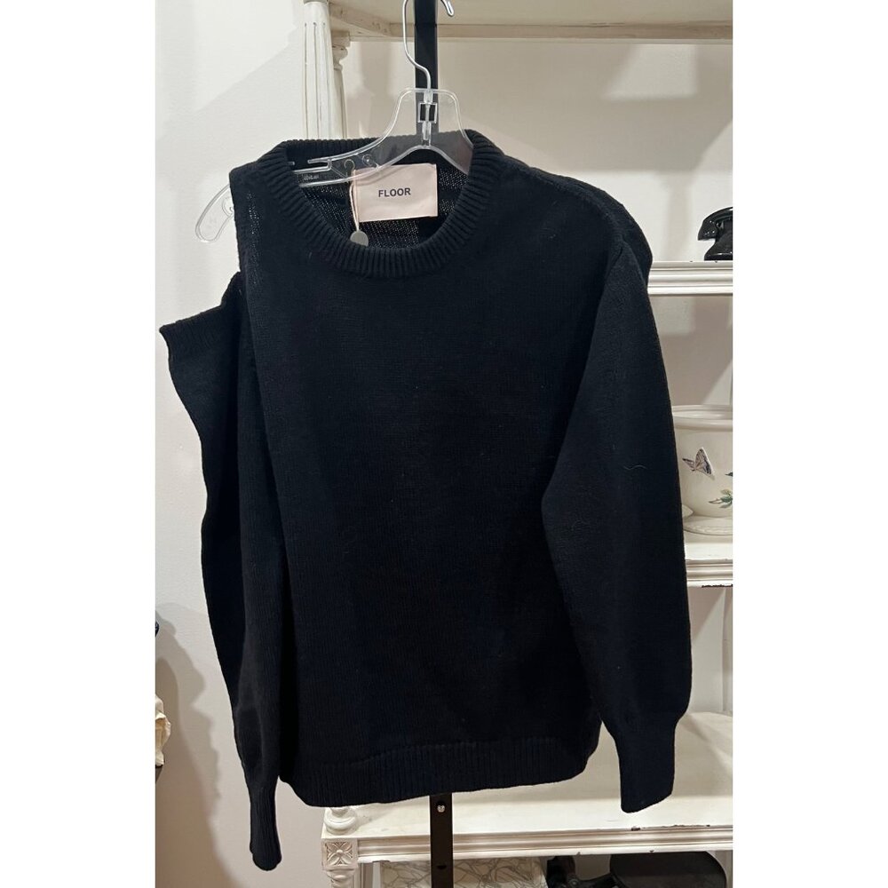 YOOX FLOOR Black Wool Cold Shoulder Pullover Crewneck Sweater Black Sz Small Y2K